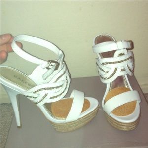 Baker, white sandals